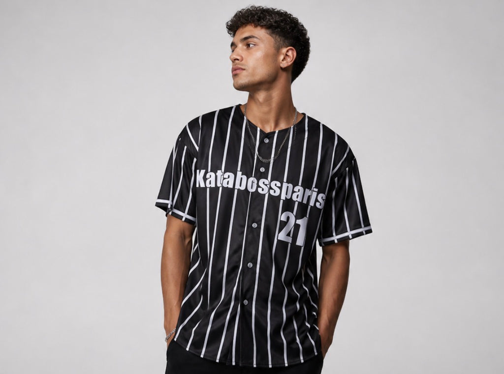 T-shirt baseball Kataboss Paris – Noir à rayures